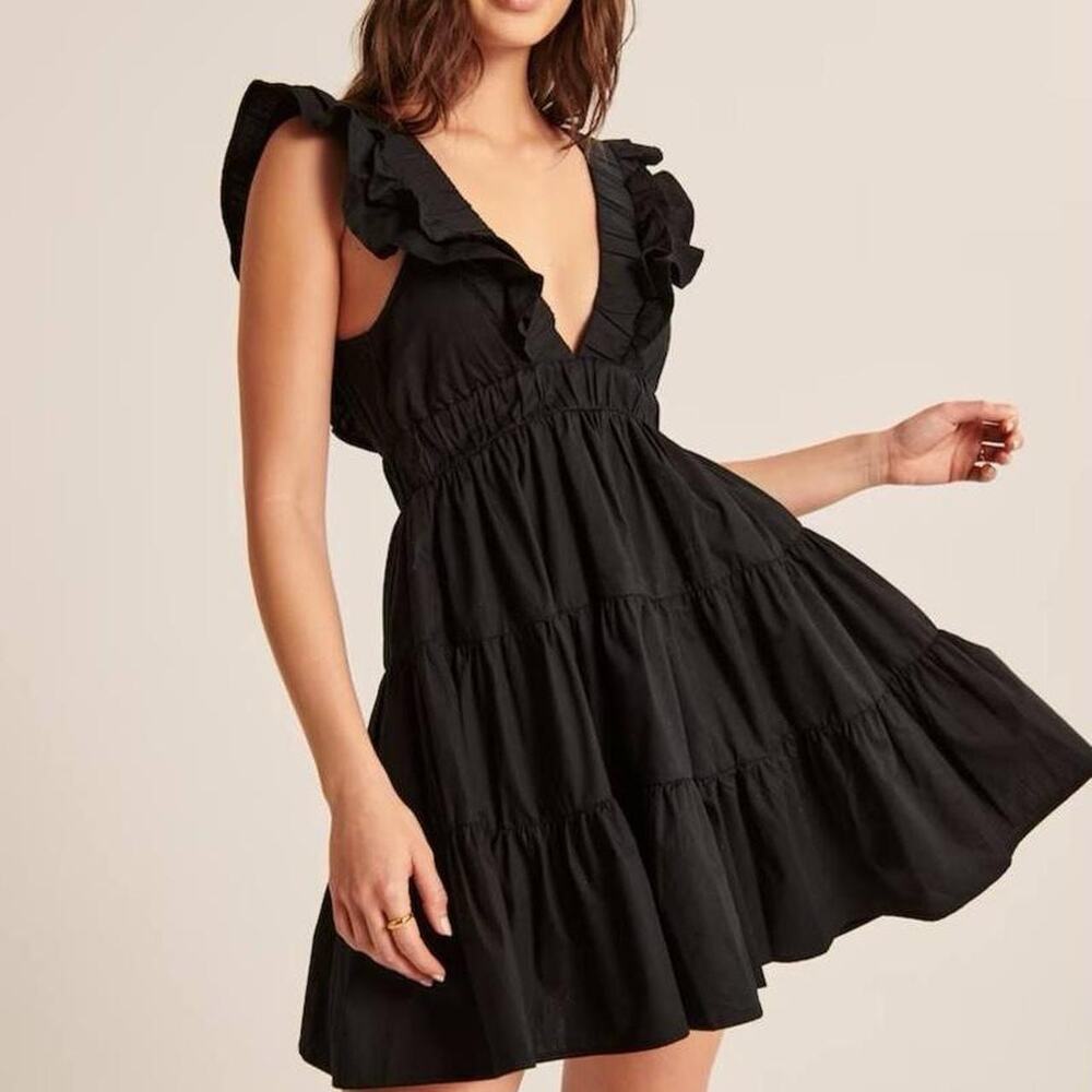 Abercrombie&Fitch Black Deep V Ruffle Mini Dress Sz.M
